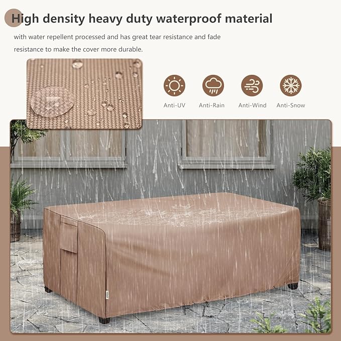 Outdoor Coffee Table Cover,600D Waterproof Patio Rectangular Side Table Covers,42" W x 26" D x 16" H,Outdoor Table Covers Waterproof Rectangle(Brown)