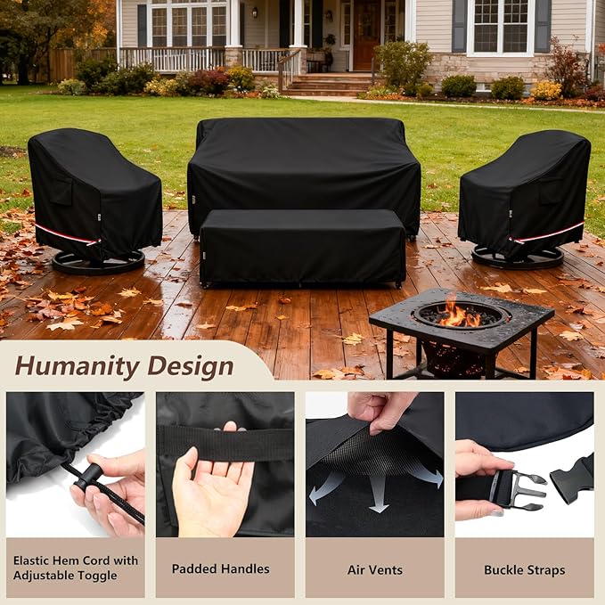 Patio Furniture Covers Set 4 Piece,600d Heavy Duty Outdoor Furniture Covers Waterproof for Outdoor Couch,Lawn Chair, Coffee Table(Medium,Black)