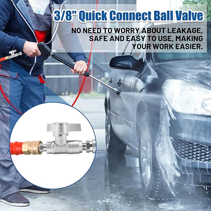 Ball Valve Pressure Washer, 3/8" Quick Connect Ball Valve Kit, High Pressure Shut Off Valve for Power Washer Hose, 5000 PSI, Stainless Steel