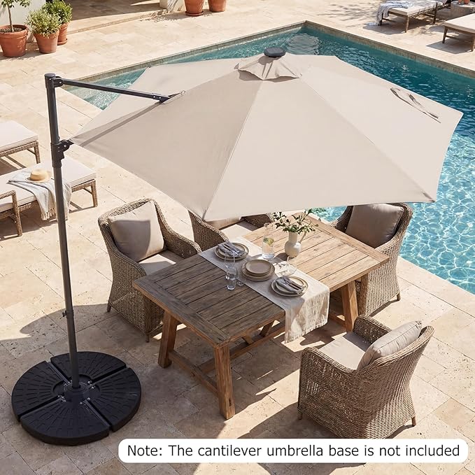 Tangkula 10ft Patio Umbrella with Solar Lights, Offset Cantilever Outdoor Umbrella with LED Lights, 360 Degree Rotation, Air Vent for Pool Deck Garden Backyard (Beige)