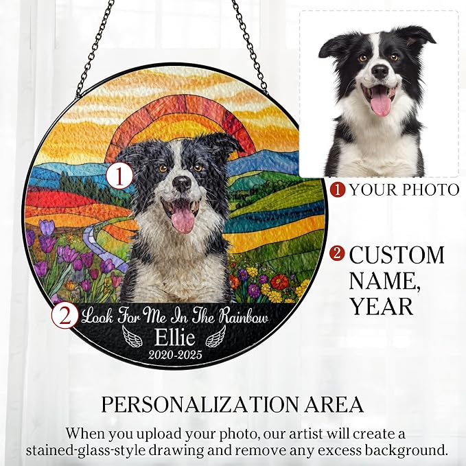 Personalized Pet Memorial Gifts for Dogs and Cats – Custom Pet Suncatcher Keepsake – Loss of Pet Sympathy Gift – Stained Glass Dog Memorial Ornament – Pet Remembrance Gift