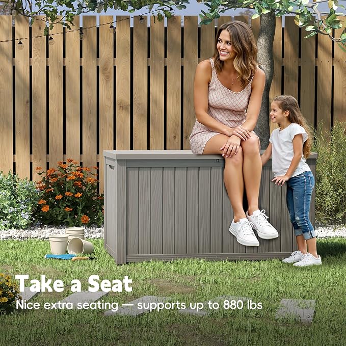 LubanNese Outdoor Storage Box, Waterproof Deck Box, Outdoor Patio Storage Bin, Weatherproof (Grey, 200 Gallon)