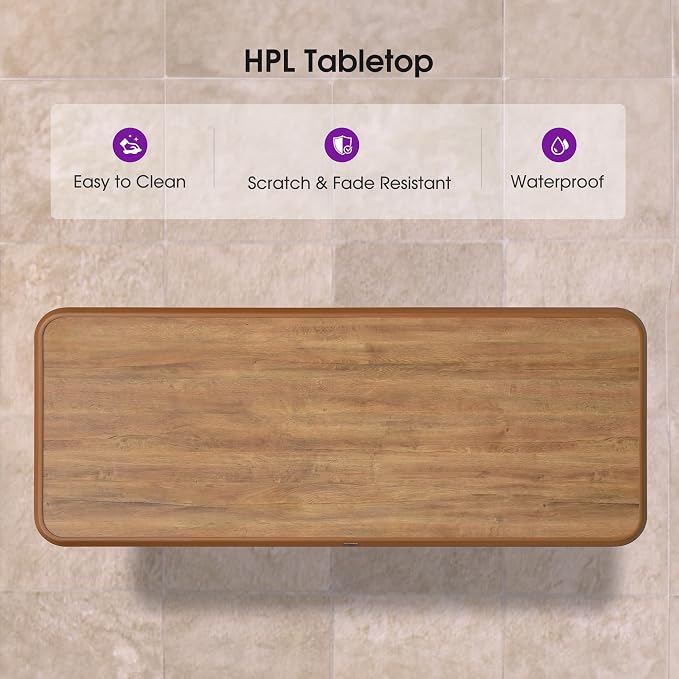 PURPLE LEAF Counter Height Table Patio Retangluar Table Dining Coffee Kitchen Breakfast Bistro Outdoor Pub Bar Table for Garden Balcony, Deep Teak