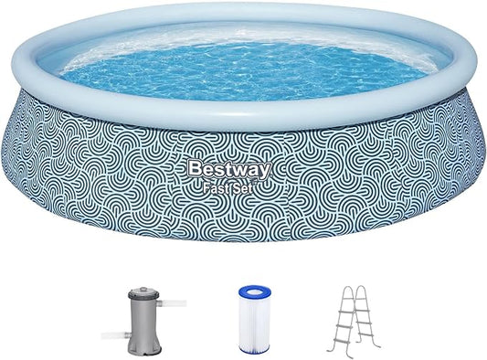 Bestway Fast Set 15' x 42" Above Ground Pool, Round Inflatable Ring Top Outdoor Swimming Pool Set with Filter Pump & Type III A/C Cartridge