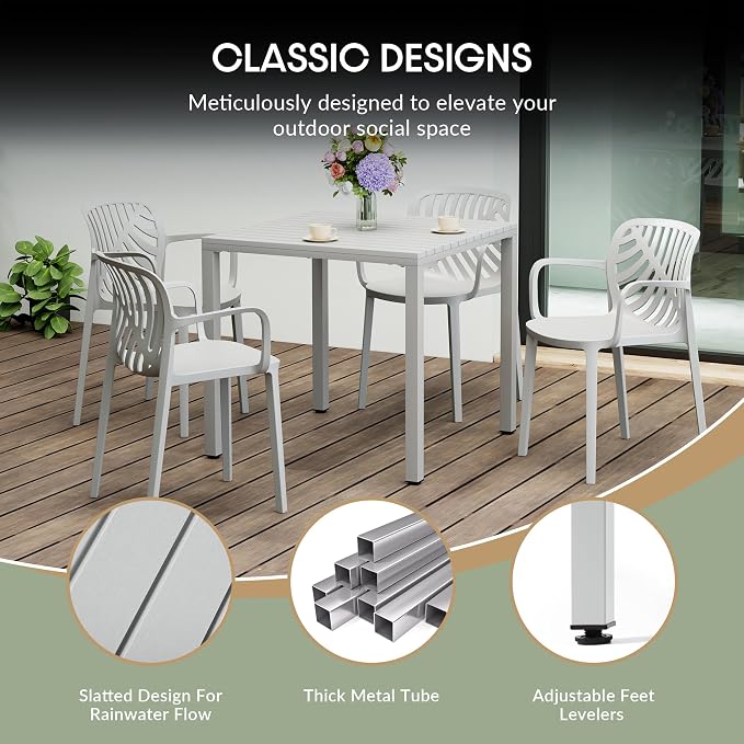 WestinTrends Playa 31.5" Iron Metal Frame Outdoor Square Patio Dining Table, Gray