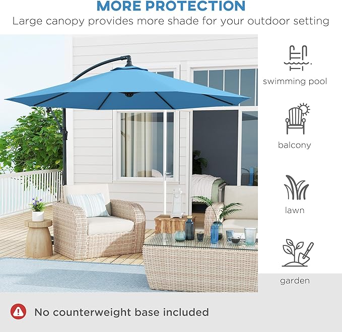 Outsunny 10' Cantilever Hanging Tilt Offset Patio Umbrella with UV & Water Fighting Material and Cross Base (Weight Not Included)