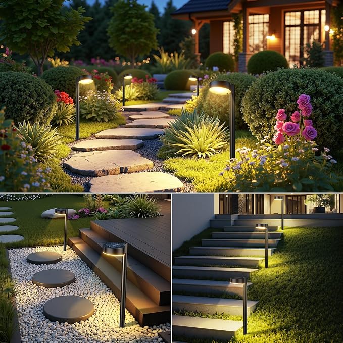 Ahaorigin 6 Pack Solar Pathway Lights Outdoor, 12 Brighter LED Solar Lights Outdoor Waterproof, Up to 12 Hrs Modern Solar Powered Path Light for Yard Garden Walkway Driveway, Warm White