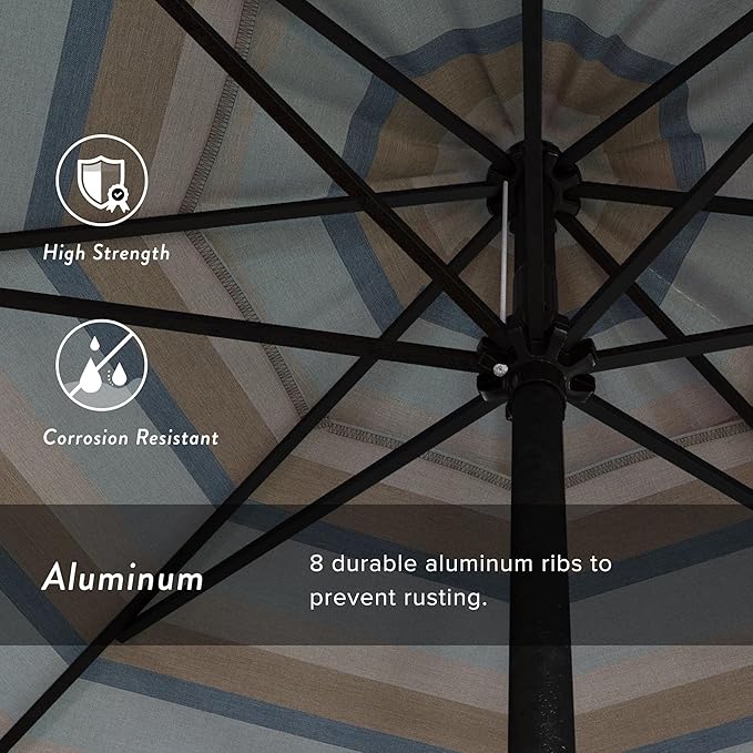 California Umbrella 7.5' Rd Aluminum Patio Umbrella, Crank Lift, Auto Tilt, Black Finish