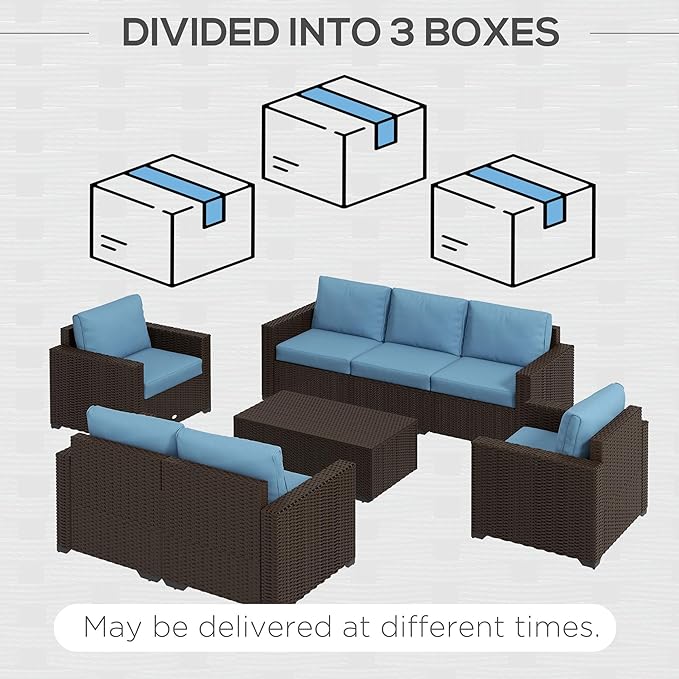 Outsunny 5 Piece Patio Furniture Set with Storage Bin Coffee Table, Wide Deep PE Rattan Wicker Outdoor Conversation Sofa Set with Cushions, Blue