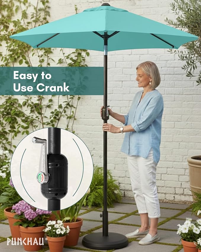 6 Ft Outdoor Patio Umbrella, Easy Open/Close Crank and Push Button Tilt Adjustment - Aqua Market Umbrellas