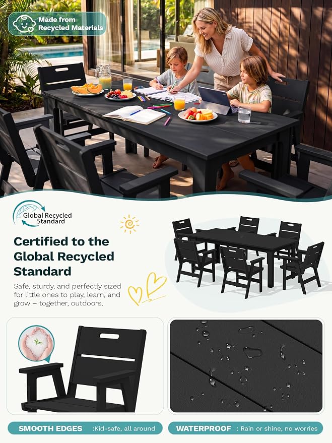 SERWALL 2-Pack HDPE Outdoor Patio Chairs, 19.69" Wide Ergonomic Dining Chairs, 330 LBS Heavy Duty All-Weather Arm Chairs for Backyard Deck Garden, Black