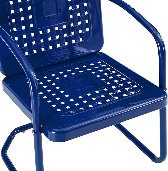 Crosley Furniture Bates 3-Piece Outdoor Chair and Side Table Set, Retro Metal Bistro Patio Conversation Sets, Navy Gloss