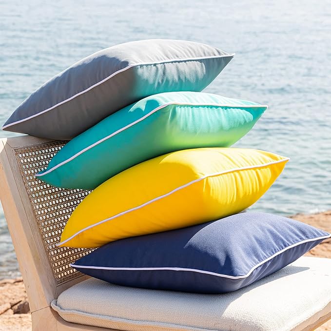Phantoscope Pack of 2 Outdoor Waterproof Solid Throw Decorative Pillow Cover Decorative Square Outdoor Pillows Cushion Case Patio Pillows for Couch Tent (18''x18'', Turquoise)