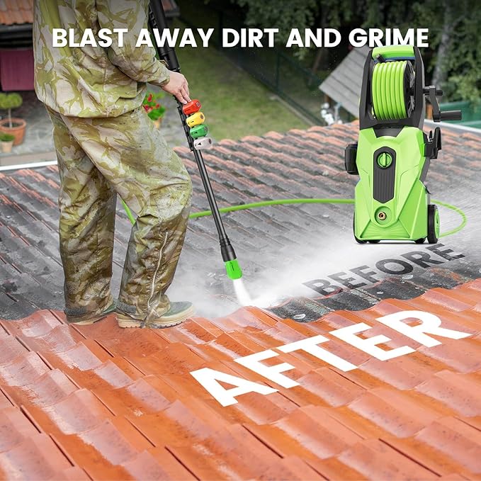Pressure Washer 5001PSI Power Washers Powered with 33ft Pressure Hose, 4 Nozzle and Foam Cannon, powerwashers for Home, Cars, Fences, Patio, Green
