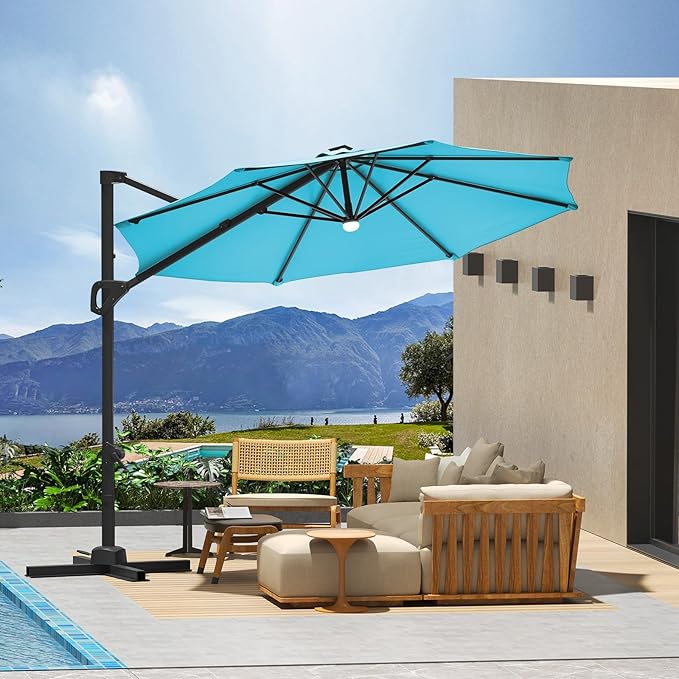 Garvee Cantilever Patio Umbrella 10ft Large Round Umbrella Outdoor Market Umbrellas 360°Rotation Offset Hanging Outdoor Shade for Patio