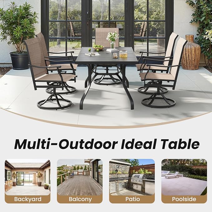 Soohow Outdoor Dining Table 60"x35", Rectangle Patio Dining Table with 1.57" Umbrella Hole, Outdoor Metal Furniture for Patio, Graden, Backyard and Poolside, Weather-Resistant