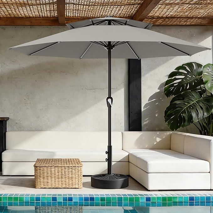 AreShark 12ft 2 Tiers Patio Umbrella - Outdoor Umbrella Waterproof UV Protection, Market Table Umbrella w/ 8 Sturdy Ribs&Crank for Pool, Porch, Garden(Light Gray)