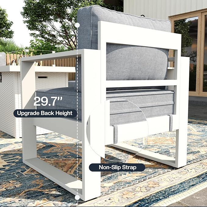 5 Piece Modern Aluminum Patio Furniture Set with Fire Pit Table, Outdoor Patio Sectional Conversation Metal Seating Sets with Olefin Cushion