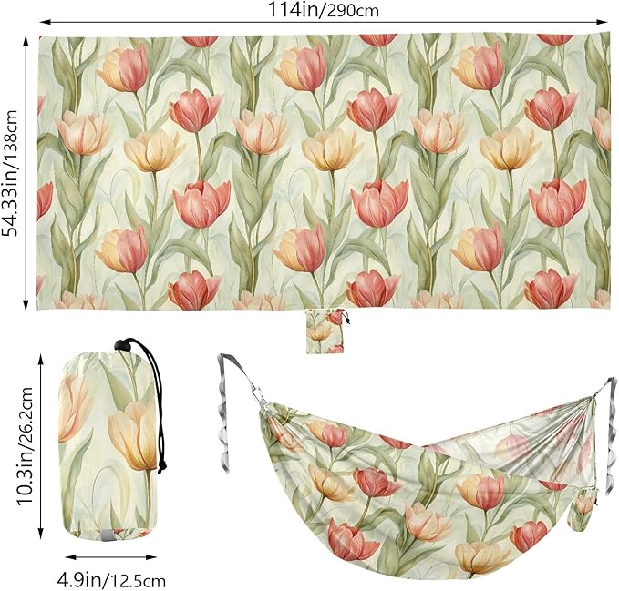 Camping Hammock Outdoor Hammocks for Outside Tulips Light Green Beach Trees Portable Lightweight with Pockets Tree Straps Indoor Small