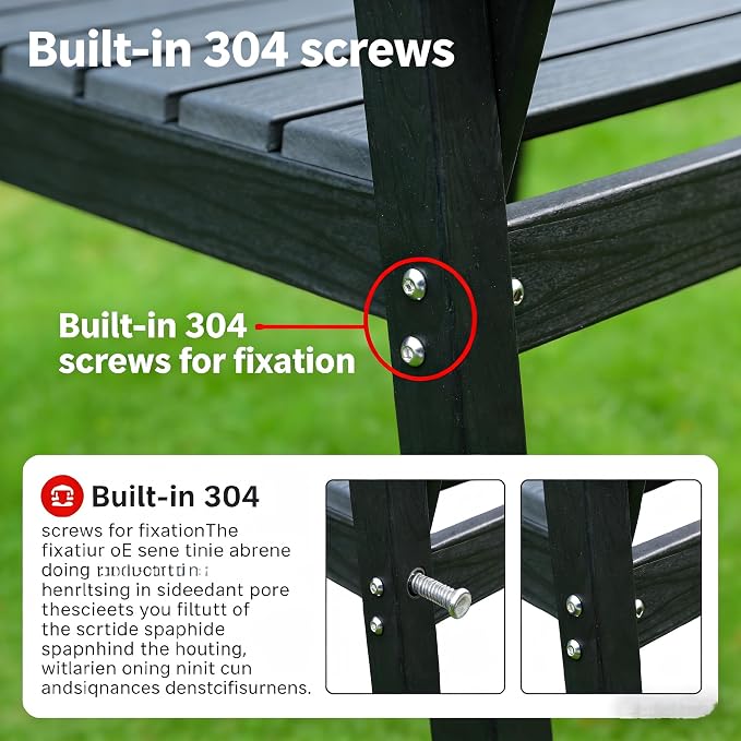 5-Pcs Outdoor Patio Dining Table Set of 5, Outdoor Patio Square 35'' Dining Table and Armchair for Lawn Garden Backyards Pool Side, Waterproof HDPE Material & 1.95'' Umbrella Hole, Black