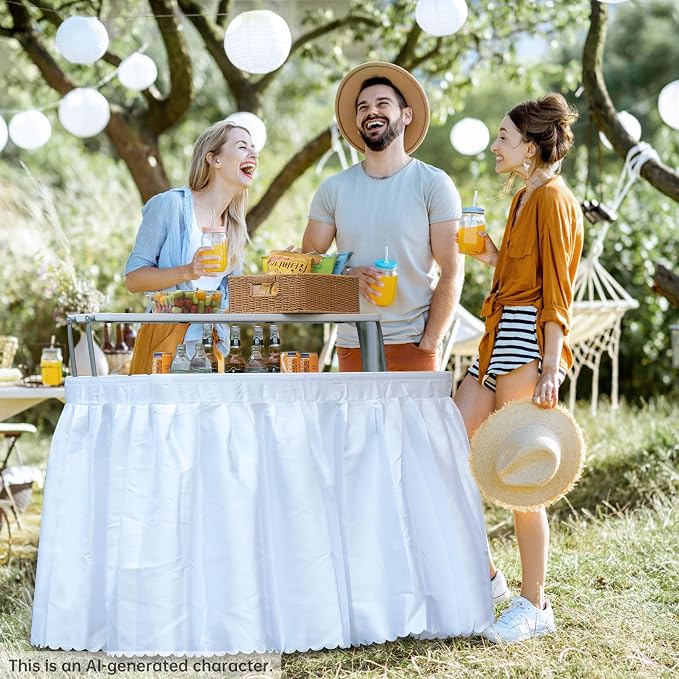 Outdoor Ice Cooler Folding Table, Portable Cooler Table with Removable Matching Skirt, Folding Ice Chest Table with Place Holder White