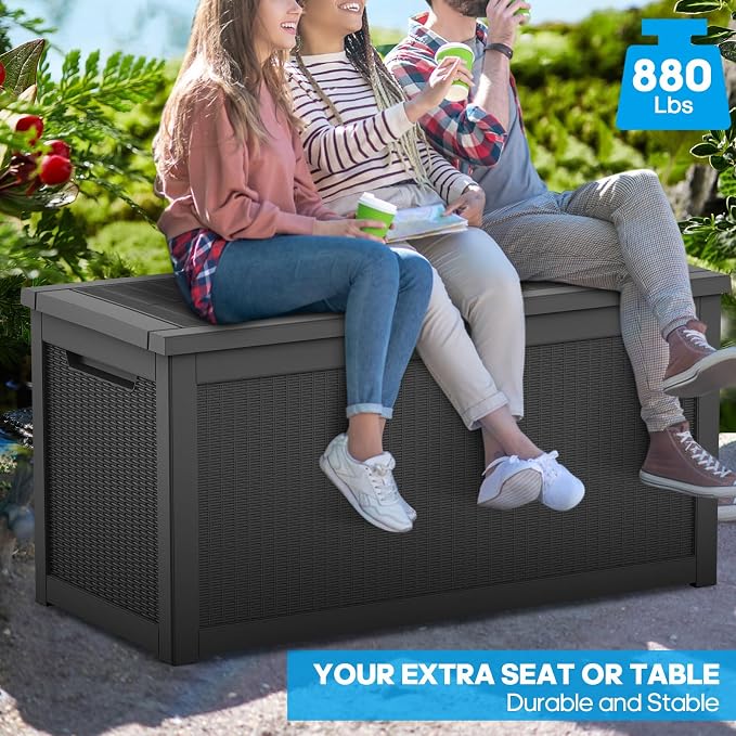 PatioZen 260 Gallon Resin Deck Box Outdoor Storage Box with Lockable Lid, Waterproof for Patio Cushions, Gardening Tools & Exercise Equipment