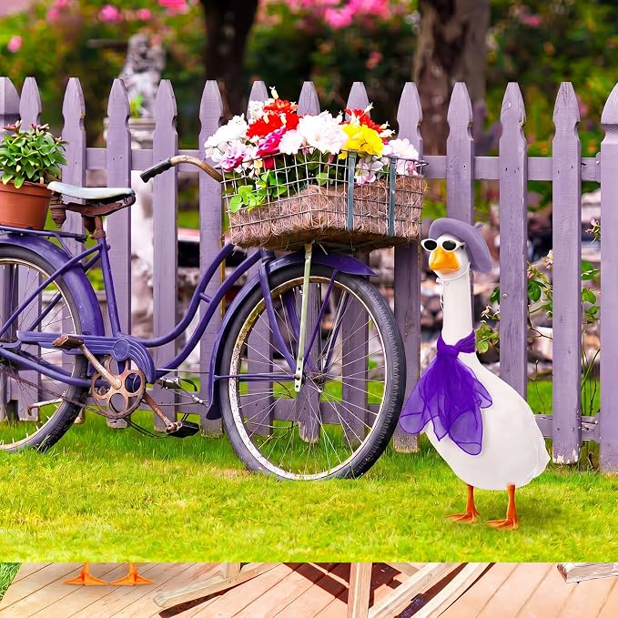 Yaomiao 3 Pcs 50s French Porch Goose Outfit Set for 23'' 17'' Cement Lawn Goose Costume Beret Hat for Carnival Statue Decor (Purple)