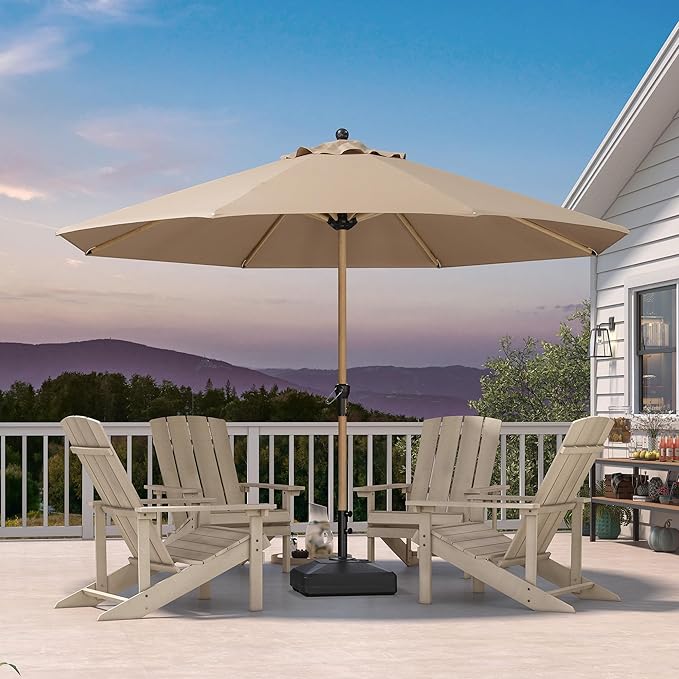 PURPLE LEAF 11 Feet Patio Umbrella with Base Round Outdoor Table Umbrella Aluminum Market Umbrella with with 8 Sturdy Ribs and Crank Outdoor Umbrellas for Lawn Garden Patio, Taupe