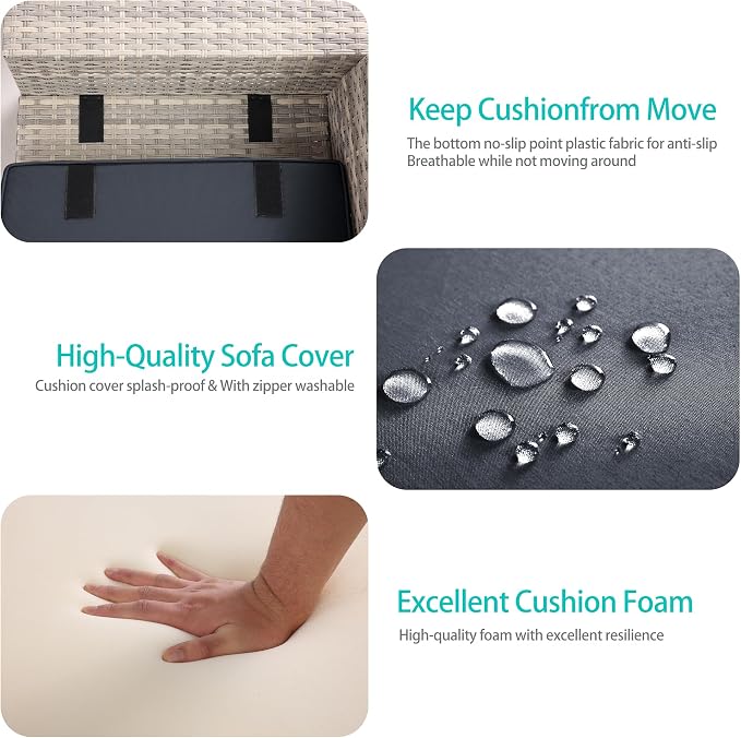 6-Piece Outdoor Patio Furniture Set Wicker Sectional Sofa Set, Patio Conversation Set with Thickened Cushions & Chunky Arms for Garden, Backyard, Poolside, Dark Grey
