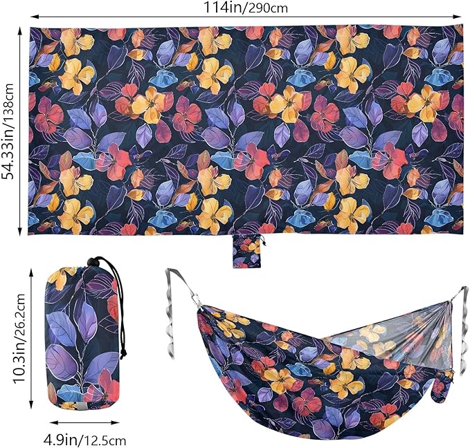 Camping Hammock Outdoor Hammocks for Outside Flower Dark 1 Beach Trees Portable Lightweight with Pockets Tree Straps Indoor