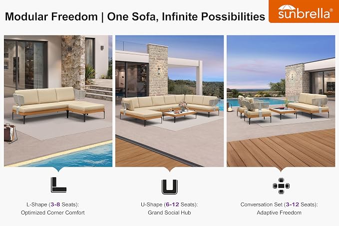 PURPLE LEAF Patio Furniture Set Outdoor Sectional Sofa with Fade-Resistant Cushions Wicker L-Shaped 7 Pieces Aluminum Conversation Sets with Ottoman for Balcony Yard Garden Poolside, Khaki
