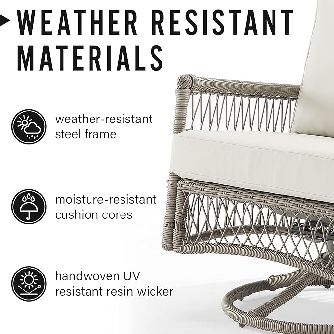Crosley Furniture Thatcher 4-Piece Outdoor Sofa and Table Patio Furniture Set, Wicker Conversation Sets for Porch, Driftwood with Creme Cushions