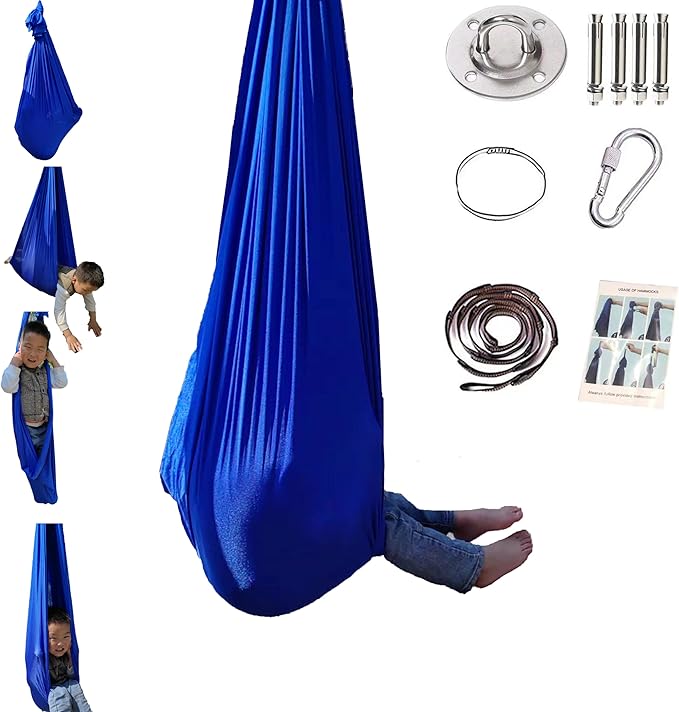 Adjustable Sensory Swing and Cuddle Swing for Indoor&Outdoor Kids Use Therapy Swing Hammock for Child with Hardware (Blue)…