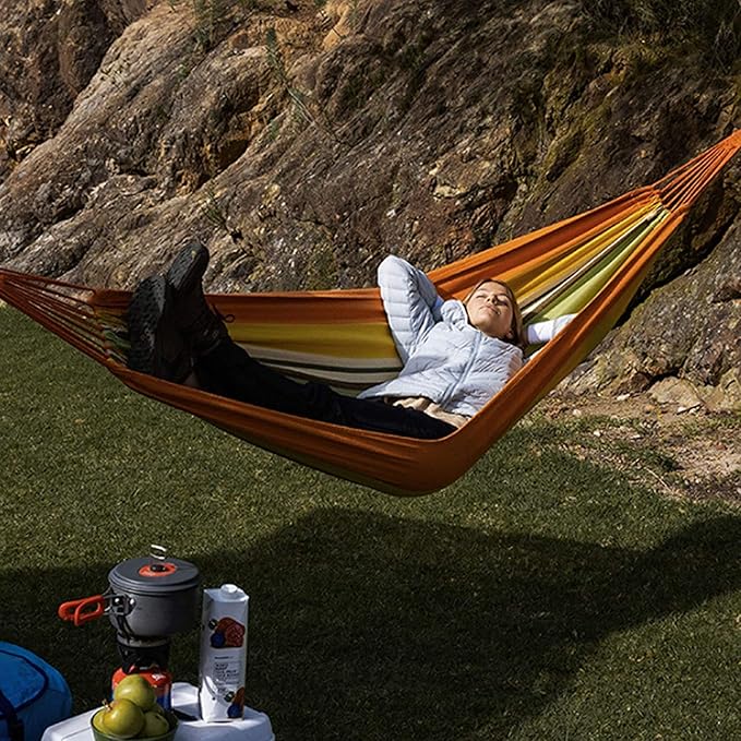 Camping Hammock Bed Swing Chair Hammock Fabric Wide Thick Canvas Anti-Rollover with Carrying Bag for Summer Camping Travelling Hiking Picnic Hammock Swing (Color : Blue, Size : 200 * 100cm)