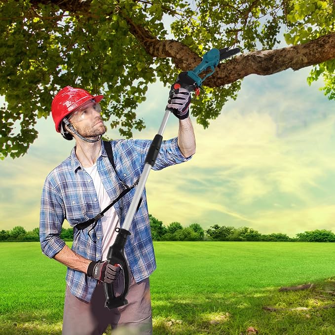2-in-1 Mini Chainsaw Cordless Pole Saw, Cordless Mini Chainsaw Battery Powered with 2 Batteries,Electric Small Chainsaw with Extension Rod, Multifunctional Chainsaw for Wood Cutting, Trimming