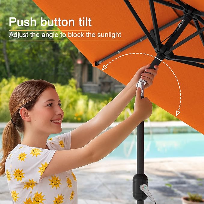 7.5ft Outdoor Umbrella Patio Umbrella with Solar Lights,18 LED Lighted Table Market Outdoor Umbrella, 2-Year-Non-Fading, for Pool, Deck, Garden,Backyard