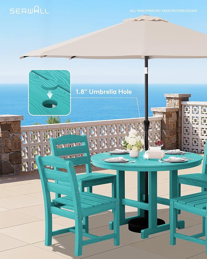 SERWALL 5-Piece Patio Dining Sets, HDPE Outdoor Table and Chairs Furniture Set, 45" Round Dining Table and 4 Armless Dining Chairs, Aruba