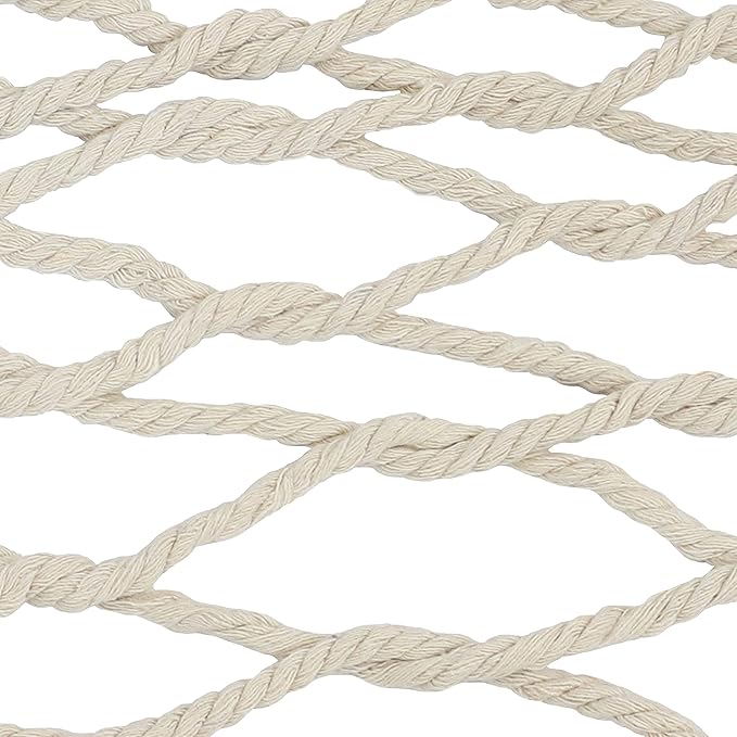 Sunnydaze Double Polyester and Cotton Rope Hammock with 15-Foot Steel Stand - 400-Pound Capacity - Black Stand - Cream