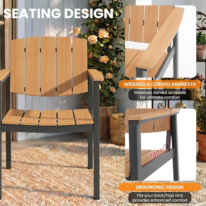 Outdoor Dining Sets Patio Table and Chairs Set 5-Piece, Aluminum Frame HDPS Faux Wood, All Weather Patio Dining Set with Umbrella Hole for Garden Backyard Poolside Nature Wood