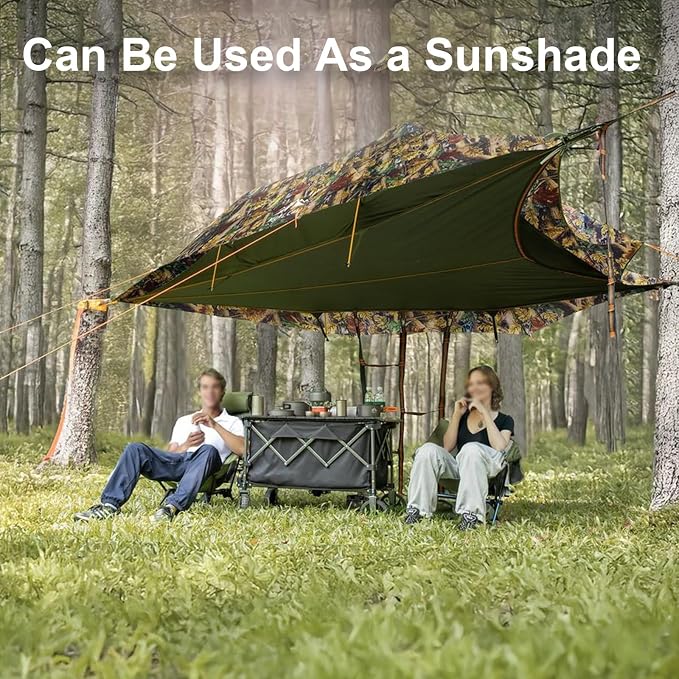 OVARIA Outdoor Camping Hammock Tent, Large Triangle Hammocks for 1-3 Persons-Portable Camping Mosquito Net for Outside, Hiking Travel(Camouflage)