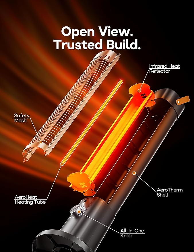 Patio Heater for Outdoor Use, Infrared Electric Outdoor Heater, 1500W Instant Heating, 60-Degree Oscillation, 9 Heat Levels, 9H Timer, Remote, for Garage, Backyard, Large Room, Indoor, 32.2", Pearl
