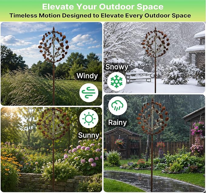 Wind Spinners Outdoor, 75" Large Metal Kinetic Wind Sculptures for Garden, 360 Degrees Swivel Yard Art with 2 Piece Welcome Flag Decoration
