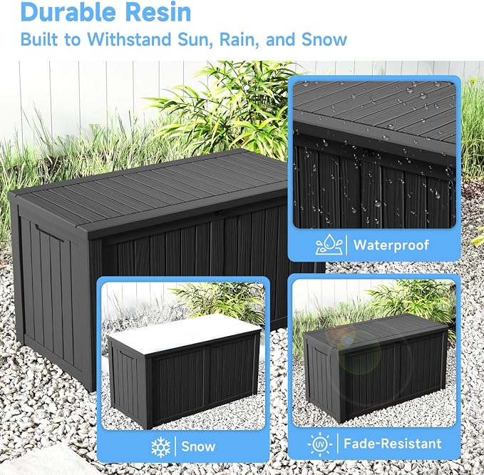 Large Outdoor Storage Box Waterproof, UV Resistant Resin Deck Box for Patio Furniture,Garden Tools,Cushions (Black, 180 Gallon)