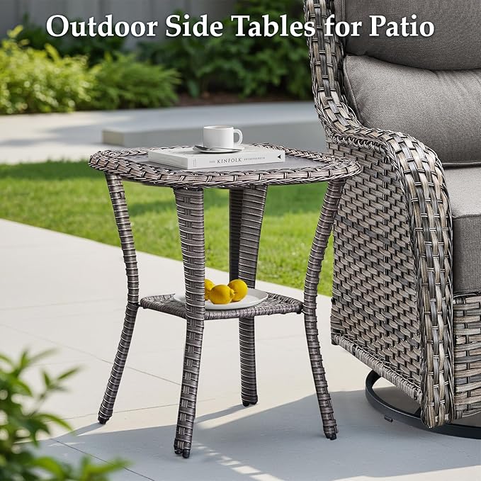 Luxury 10 Pieces Patio Furniture Set, Wicker Swivel Rocker Patio Chairs with 6" Thick Cushion, Outdoor Wicker Sofa with Coffee Table, All Weather Outdoor Conversation for Garden Porch(Grey/Grey)