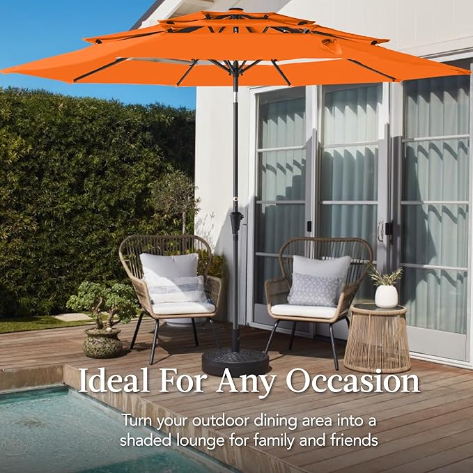 Best Choice Products 10ft 3-Tier Market Patio Umbrella, Outdoor Sun Shade with Tilt, Crank Lift, 8 Ribs for Backyard, Deck, Poolside