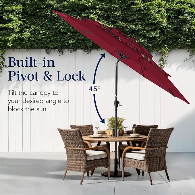 Best Choice Products 10ft 3-Tier Market Patio Umbrella, Outdoor Sun Shade with Tilt, Crank Lift, 8 Ribs for Backyard, Deck, Poolside