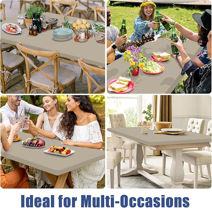 Moosfor Spandex 4 Foot Rectangle Table Cloth 2 Pack, Elastic Fitted Tablecloths for Picnic, Stretch Washable Patio Table Cover for Outdoor, Camping, Banquet and Parties (Taupe, 30"x48")