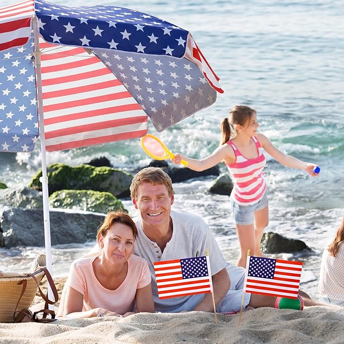 7.9ft 4th of July Patriotic Beach Umbrella Large American Flag Heavy Duty Wind Grade Red Blue White Umbrella UV 50+ for Patio Outdoor Independence Day