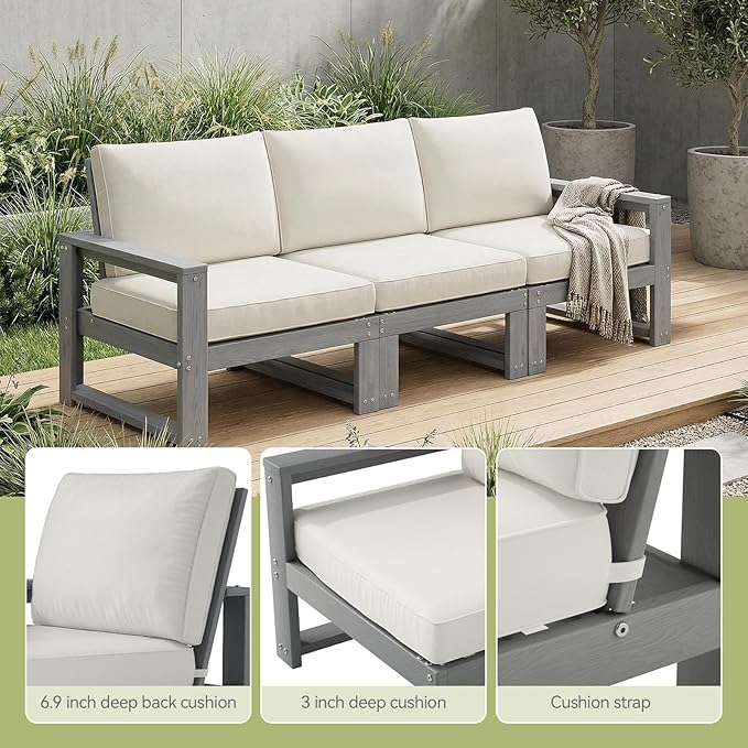 Patio Furniture Set, HDPE Sectional Outdoor Conversation Sets, 7-Piece Outdoor Couch Set with Deep Cushions, All-Weather Patio Sofa Set for Garden, Backyard, Porch, Grey