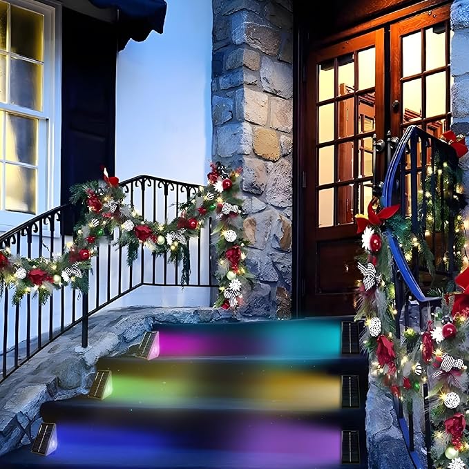 Solar Step Lights, 8 Pack Solar Stair Lights Outdoor Waterproof, Warm White/7 RGB Colors LED Outdoor Deck Light, Outside Lighting Decor for Garden Stair, Deck, Front Step, Front Porch, and Patio